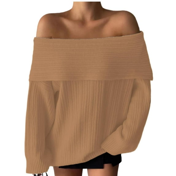 Off The Shoulder Sweater for Women Oversized Batwing Sleeve Loose Ribbed Knit Pullover Sweaters Going Out Jumper Tops