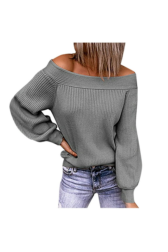 Off The Shoulder Sweaters for Women Slim Fit Solid Color Sweater Tunic Pullover Long Sleeve Sweater tops