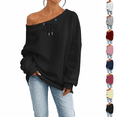 thumbnail image 1 of Off The Shoulder Sweatshirt for Women Fall Winter Sweaters Oversized Long Sleeve Crewneck Pullover Sweater Lightweight Casual Clothes, 1 of 6