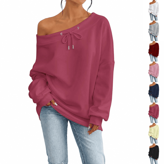 Off The Shoulder Sweatshirt for Women Fall Winter Sweaters Oversized Long Sleeve Crewneck Pullover Sweater Lightweight Casual Clothes