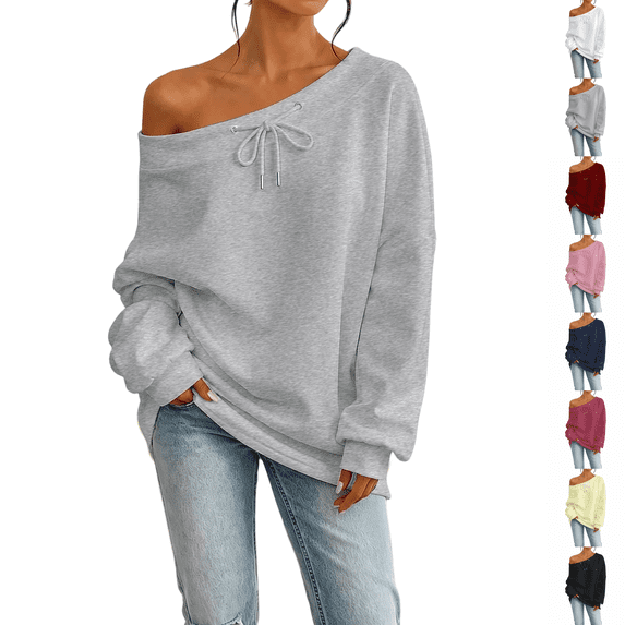Off The Shoulder Sweatshirt for Women Fall Winter Sweaters Oversized Long Sleeve Crewneck Pullover Sweater Lightweight Casual Clothes
