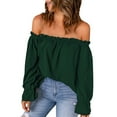 thumbnail image 1 of Off The Shoulder Tops For Women Trendy Frill Ruffle Long Sleeve Shirts Casual Solid Sexy Tees Fall Loose Fit Blouses, 1 of 2