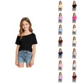 thumbnail image 1 of Off The Shoulder Tops for Girls Short Sleeve Fashion Tunic T Shirts Summer Loose Fit Going out Tops 7-12 Years, 1 of 6