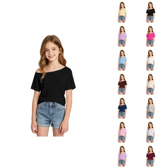 Off The Shoulder Tops for Girls Short Sleeve Fashion Tunic T Shirts Summer Loose Fit Going out Tops 7-12 Years