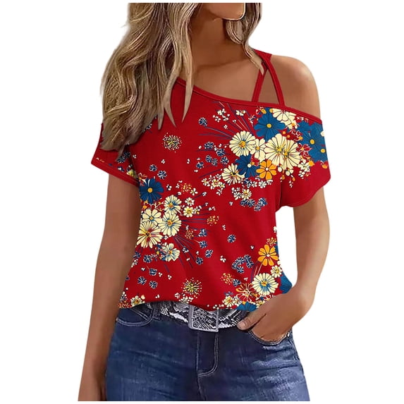 Off The Shoulder Tops for Women 2026 Independence Day Outfits Ladies Short Sleeve USA Patriotic Shirts Summer Clothes