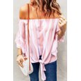 thumbnail image 1 of Off The Shoulder Vertical Stripes Blouse in Pink, 1 of 1