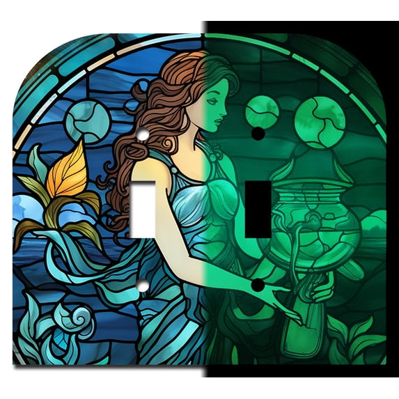 Off The Wall Plates - Aquarius Zodiac Glow in the Dark Decorative Acrylic Cover Double Light Switch Wallplate