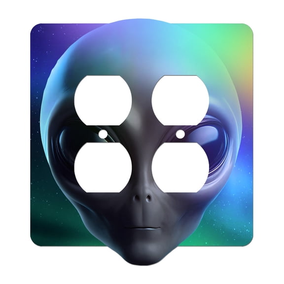 Off The Wall Plates - Grey Alien Holographic Decorative Acrylic Cover Double Outlet Wallplate
