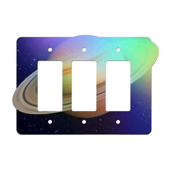 Off The Wall Plates - Saturn Planet Solar System Holographic Decorative Acrylic Cover Triple Paddle Rocker Wallplate