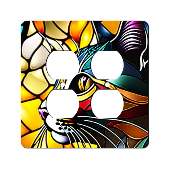 Off The Wall Plates - Stained Glass Look Cat Classic Decorative Acrylic Cover Double Outlet Wallplate