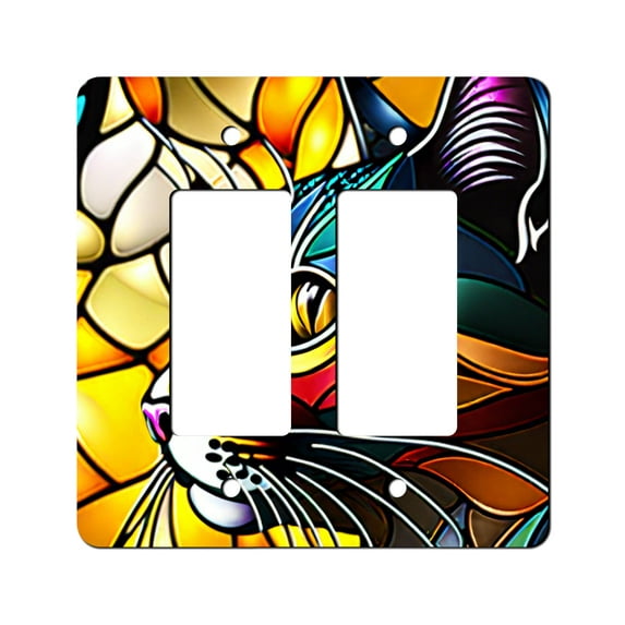 Off The Wall Plates - Stained Glass Look Cat Classic Decorative Acrylic Cover Double Paddle Rocker Wallplate