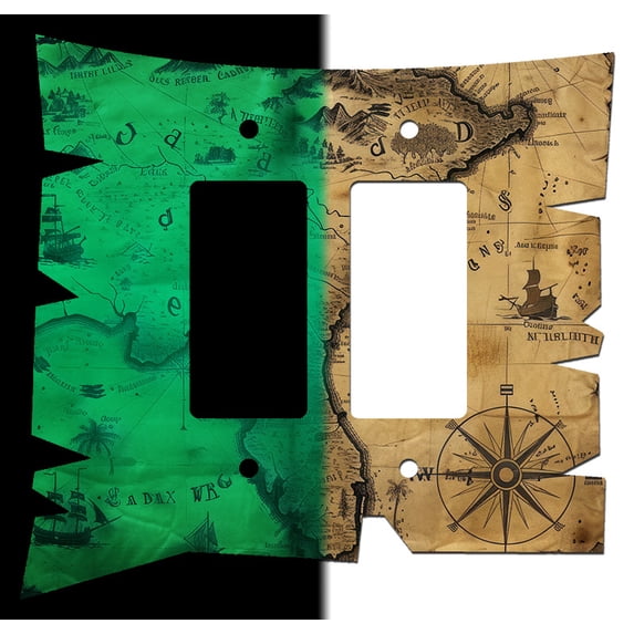 Off The Wall Plates - Vintage Pirate Map Glow in the Dark Decorative Acrylic Cover Double Paddle Rocker Wallplate