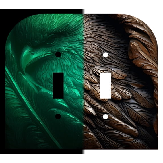 Off The Wall Plates - Wooden Look Eagle Glow in the Dark Decorative Acrylic Cover Double Light Switch Wallplate
