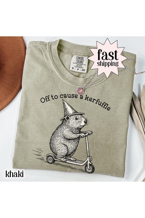 Off To Cause A Kerfuffle Shirt Funny Groundhog Scooter Tshirt Silly Animal Mental Health Tee Adult Humor Sarcastic T-Shirt