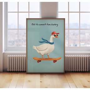 Off To Commit Tom Foolery Goose Print Goose On A Skate Board Animal Wall Art Home Decor Office Wall Art