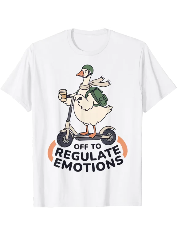 Off To Regulate Emotions Funny Goose On Scooter Therapy Meme T-Shirt, Vintage T-Shirt