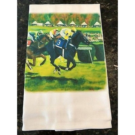 Off To The Races Horse Cotton Huck Towel 18"x31"
