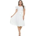 thumbnail image 1 of Women's Short Puff Sleeve Midi Solid Cocktail Flare Tea Party, Formal and Casual Dresses(Off White 3x-4x Plus Size), 1 of 5