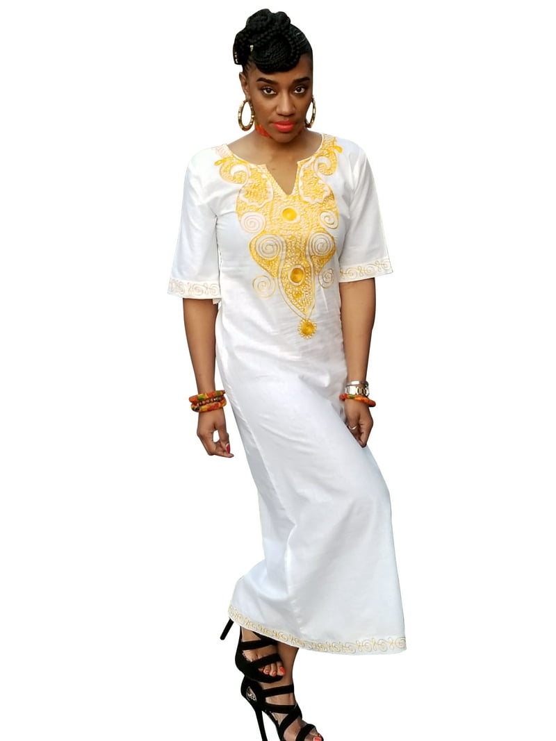 Off-White African Dashiki Dress with Golden Orange Embroidery - Walmart.com Off-White African Dashiki Dress with Golden Orange Embroidery - Walmart.com
