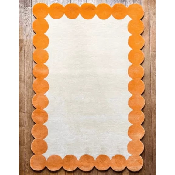 Off-White And Orange Scallop Hand Tufted Anti Skid Rug_ 3 x 5