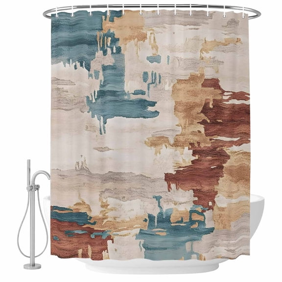 Off White Blue Brown Fabric Shower Curtain Abstract Art Washable Shower Curtains for Bathroom, Waterproof Bath Curtain with Hooks Home Decor 36x72in