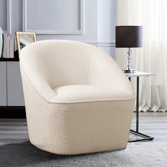 Off-White Boucle Chair / Adapts to Settings / 360-Degree Rotate
