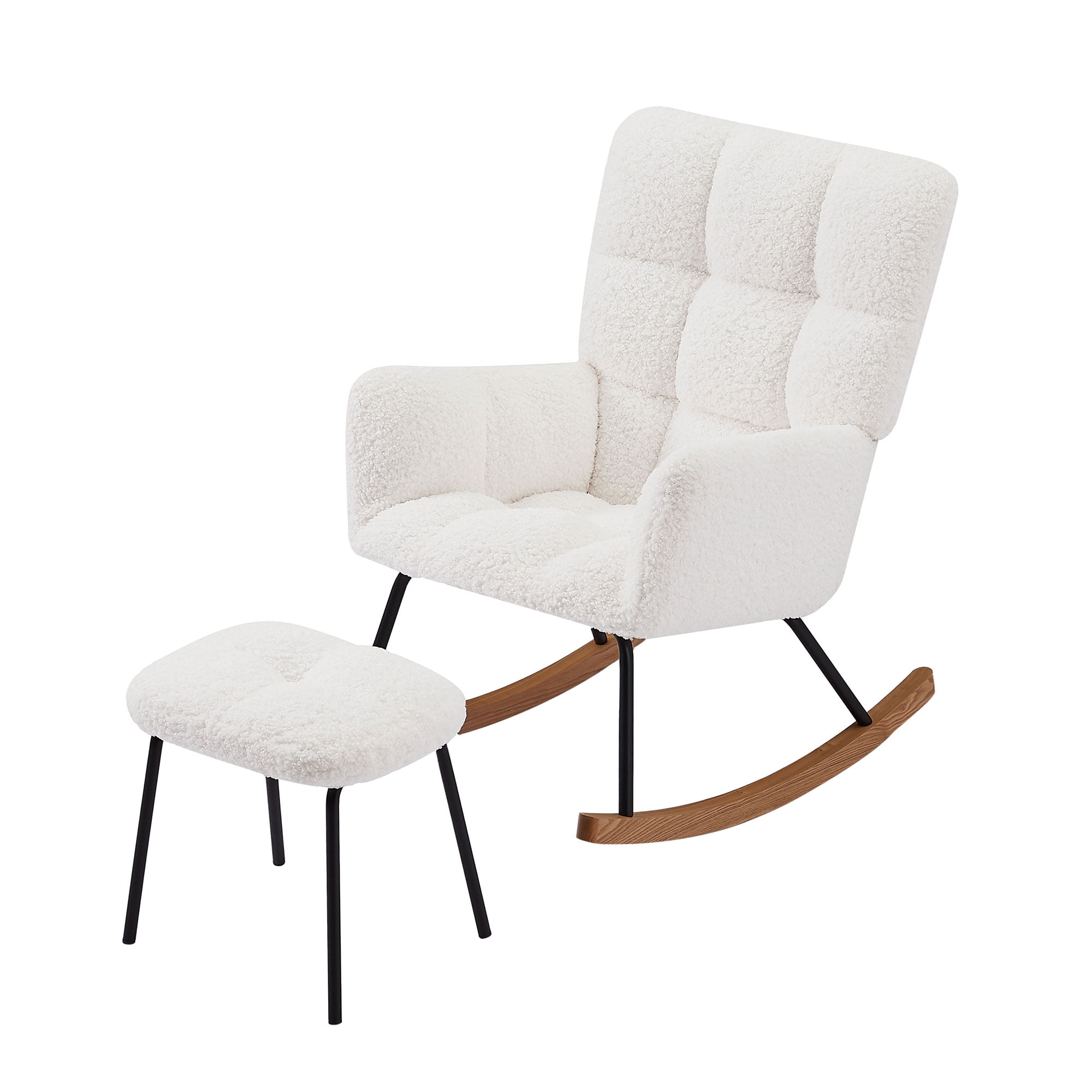 Off White Boucle Rocking Chair with High Backrest and Ottoman,Glider — free download