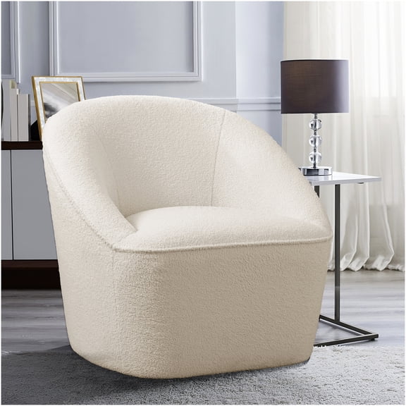 Off White Boucle Swivel Chair with 360 Degree Rotation, Cozy Modern Accent Chair for Living Room or Office