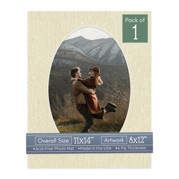 Off White Canvas Picture Frame Mat for 11x14 Frames - Oval Opening for 8x12 Photos - 1 Mat