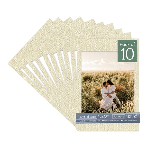 Off White Canvas Picture Frame Mat for 12x18 Frames - Fits 11x13.5 Photos - 10 Mats