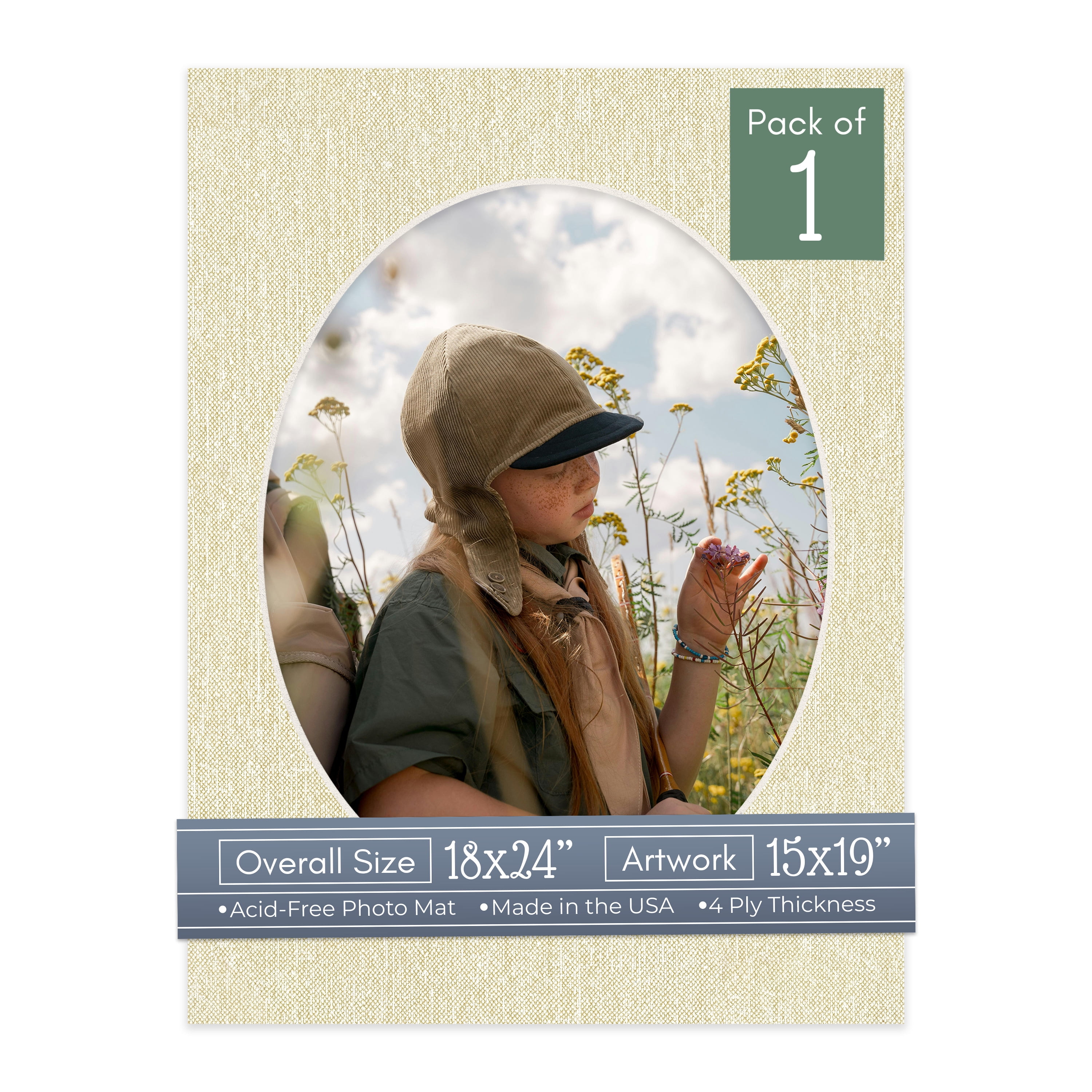 Off White Canvas Picture Frame Mat for 18x24 Frames - Oval Opening for 15x19 Photos - 1 Mat