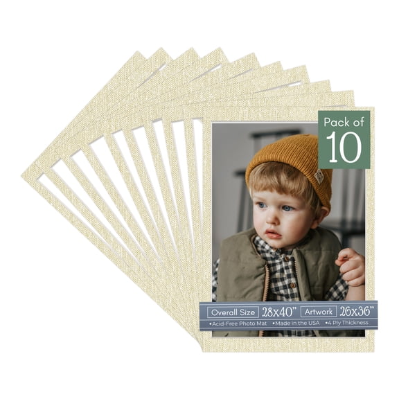 Off White Canvas Picture Frame Mat for 28x40 Frames - Fits 26x36 Photos - 10 Mats