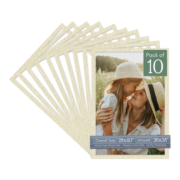 Off White Canvas Picture Frame Mat for 28x40 Frames - Fits 26x38 Photos - 10 Mats