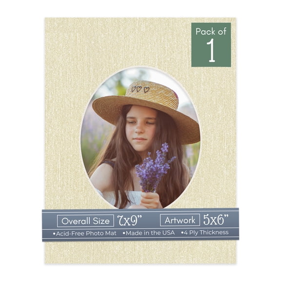 Off White Canvas Picture Frame Mat for 7x9 Frames - Oval Opening for 5x6 Photos - 1 Mat