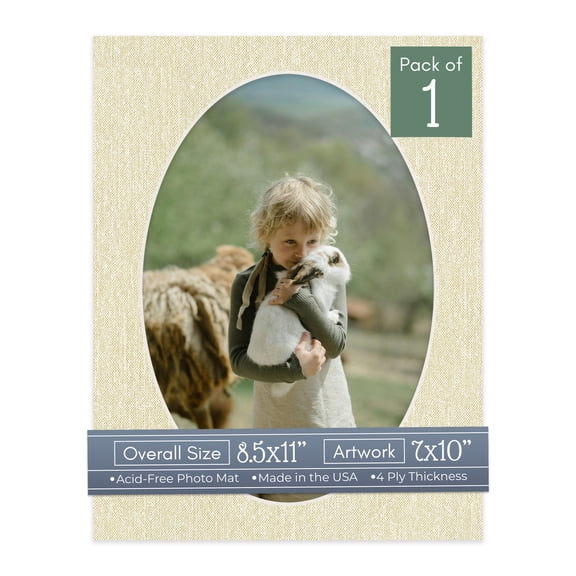 Off White Canvas Picture Frame Mat for 8.5x11 Frames - Oval Opening for 7x10 Photos - 1 Mat