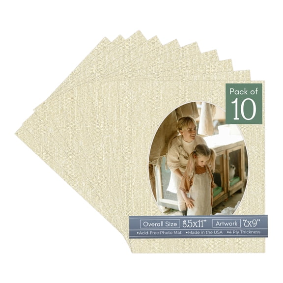 Off White Canvas Picture Frame Mat for 8.5x11 Frames - Oval Opening for 7x9 Photos - 10 Mats