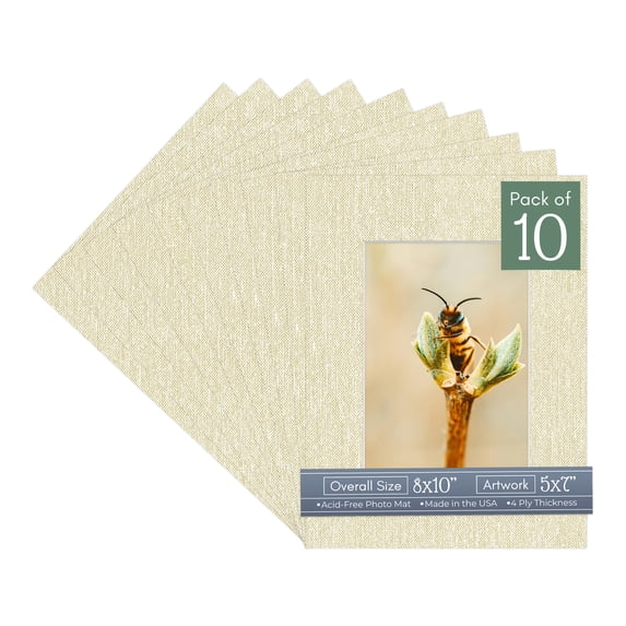 Off White Canvas Picture Frame Mat for 8x10 Frames - Fits 5x7 Photos - 10 Mats