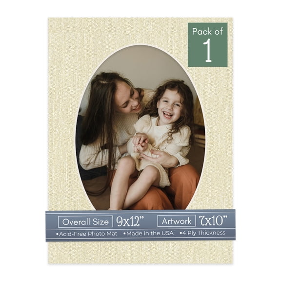 Off White Canvas Picture Frame Mat for 9x12 Frames - Oval Opening for 7x10 Photos - 1 Mat