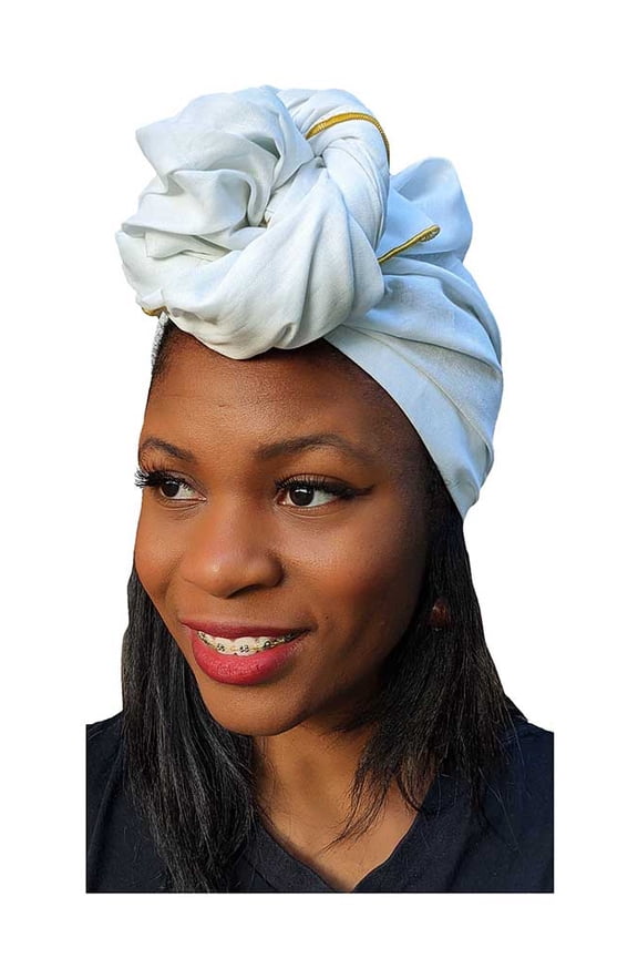 Off White Cotton head wrap with Gold Trim