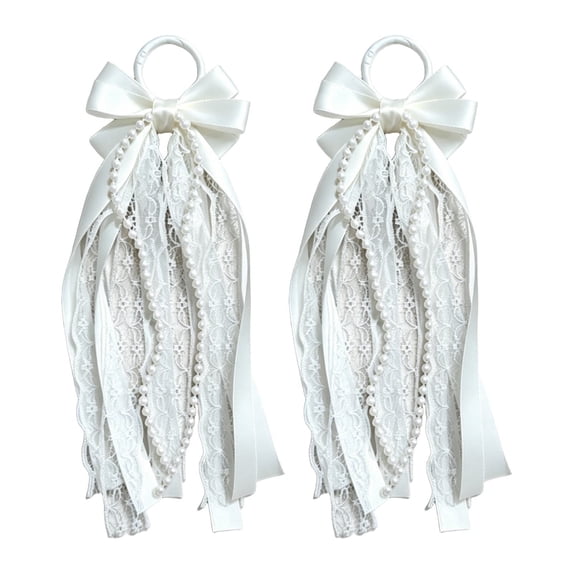 Off-White Cowgirl Boot Bows with Pearl & Lace, Western Boot Accessories for Women