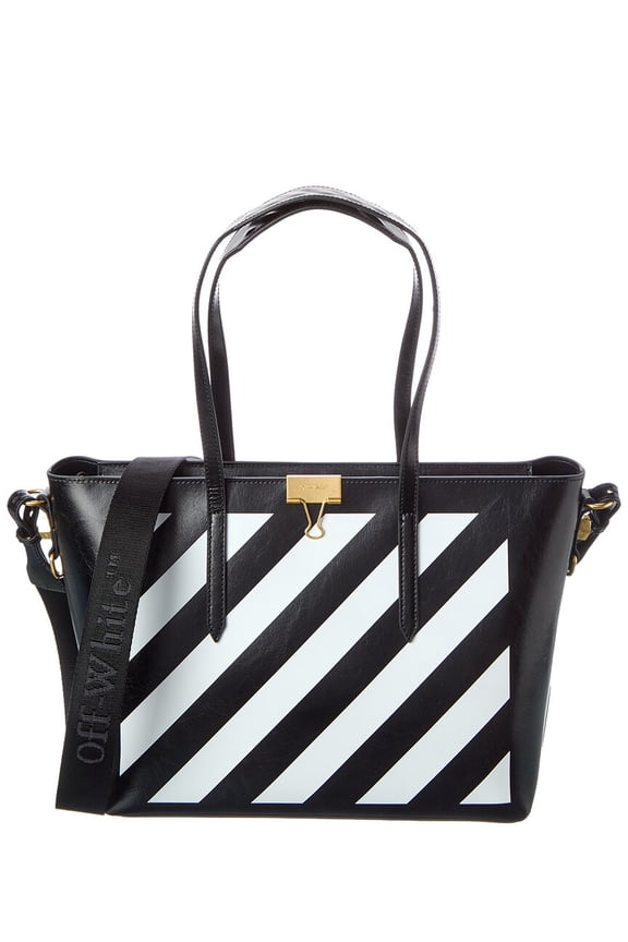 Diagonal Leather Tote, Black