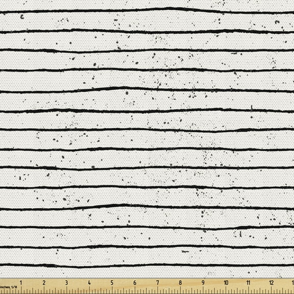 Ambesonne Off White Fabric by the Yard Upholstery, Horizontal Stripes Design, 10 Yards, Charcoal Grey and Off White