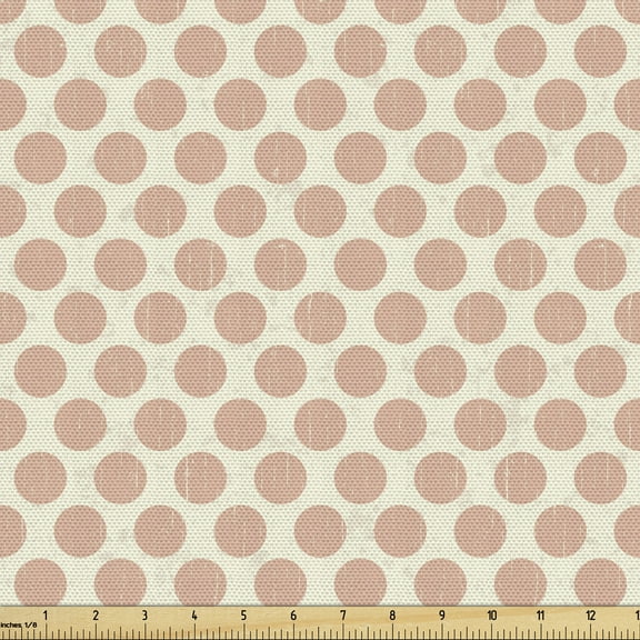 Off White Fabric by the Yard, Pattern of Grunge Style Continuing Polka Dots in Retro Soft Tones, Decorative Upholstery Fabric for Sofas and Home Accents, 1 Yard, Pale Salmon and Cream by Ambesonne