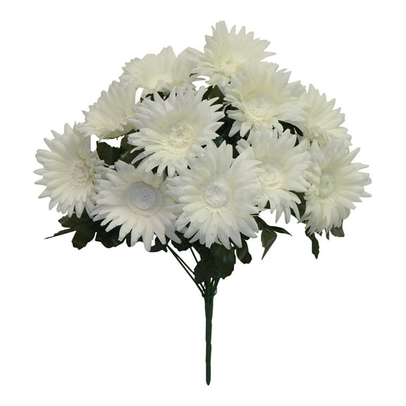 Off-White Gerbera Daisy 17in Artificial Polysilk Faux Fake Flower Bush for Craft Home Garden Outdoor Bouquet Arrangement Ceremony Wedding Arch Floral Wall Aisle Decor (Cream, One each)