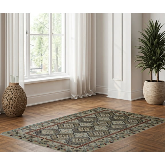 Off White  Ivory Premium Handwoven Pure Wool Chobrang Rug, 3ft 1in x 5ft 0in