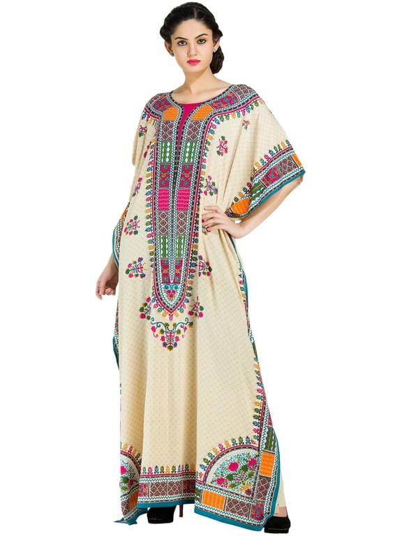 Off-White Kaftan Dresses for Women Embellished Plus Size Caftan Dress Kaftans Free Size Long Cover-Up for Ladies Summer Womens Fashion by Goood Times