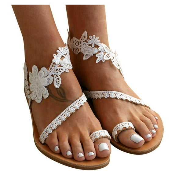 Off White Lace Wedding Sandals for Women Dressy, Lace Sandals, White Flat Sandals, Boho Sandals, Beach Sandals, Summer Beach Sandals