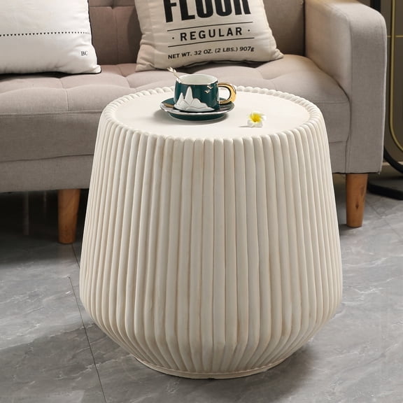 Off-White Magnesium Oxide Fluted Tapered Side Table 16.54" Top Diameter Round End Table