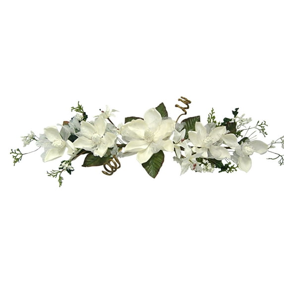 Off-White Magnolia Crinkle Lace 36in Artificial Polysilk Fake Flower Hand Wrapped Swag for Craft Garden Outdoor Bouquet Arrangement Ceremony Wedding Arch Floral Wall Aisle Decor (Off-White, Set of 2)