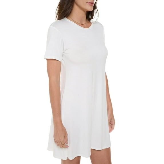 Women's Short Sleeve Midi T-Shirt Dress, Casual Loose Swing Tunic Dress, Summer 2024(Off White Medium Size)